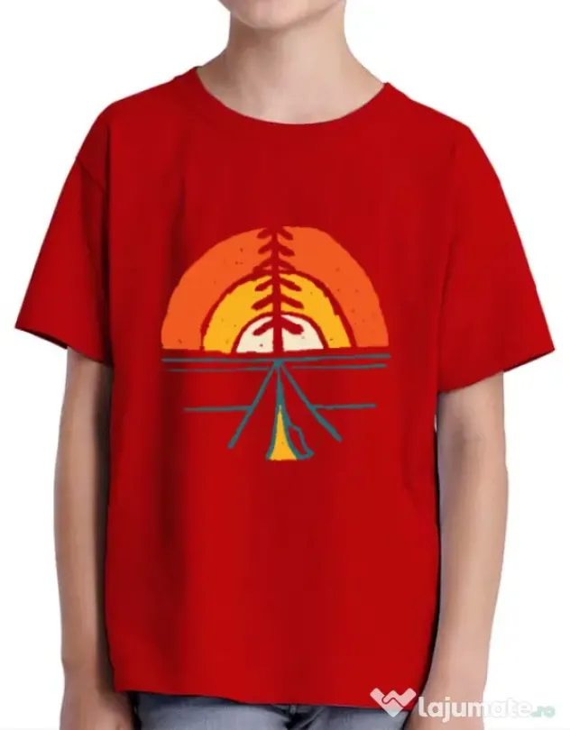 Tricou ADLER copil Camp and sunset Rosu