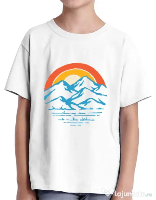 Tricou ADLER copil Mountain and rainbow Alb