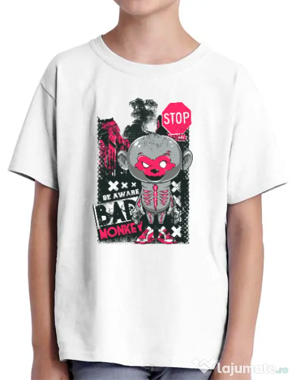Tricou ADLER copil Bad monkey Alb