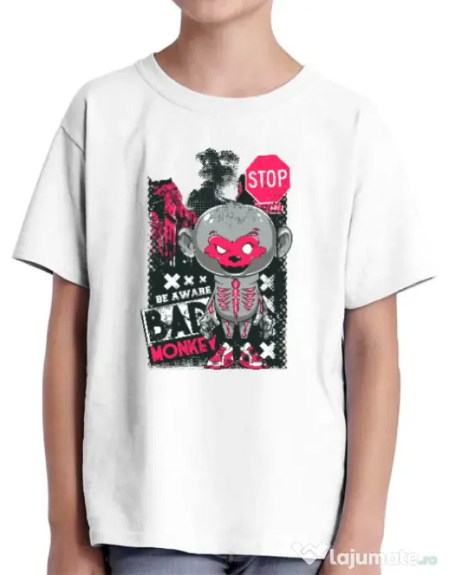 Tricou ADLER copil Bad monkey Alb