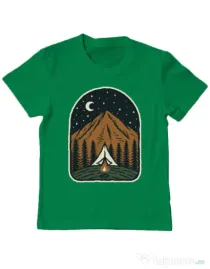 Tricou ADLER copil Camp mountain night Verde mediu