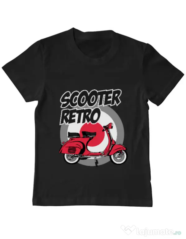 Tricou personalizat copil SCOOTER RETRO RED COLOR Negru