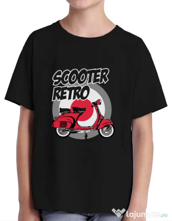 Tricou personalizat copil SCOOTER RETRO RED COLOR Negru