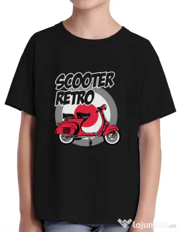 Tricou personalizat copil SCOOTER RETRO RED COLOR Negru