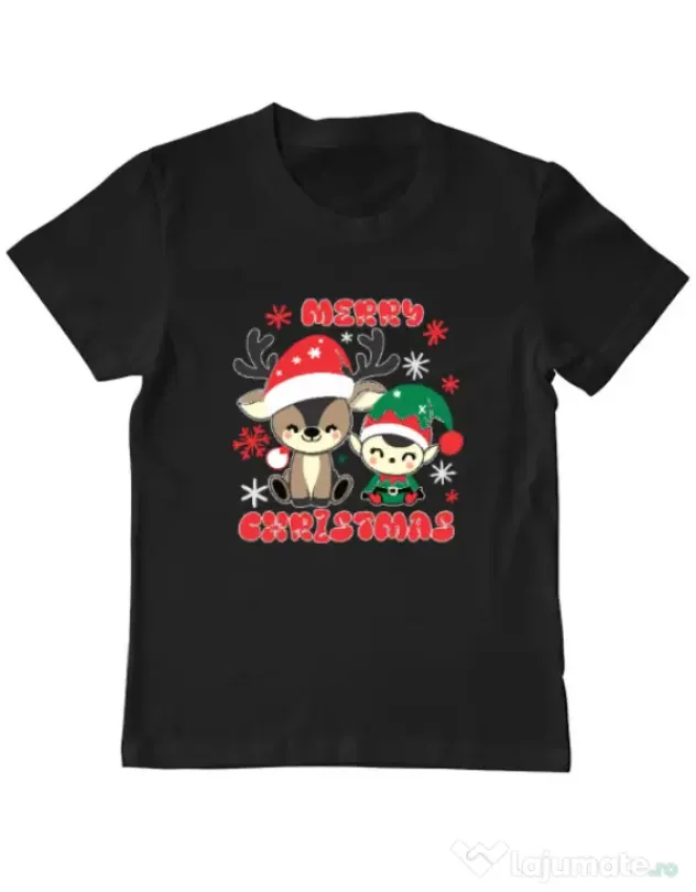 Tricou personalizat copil Prietenii lui Mos Craciun 2 Negru