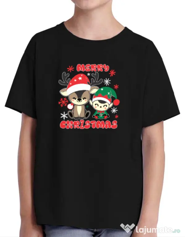 Tricou personalizat copil Prietenii lui Mos Craciun 2 Negru