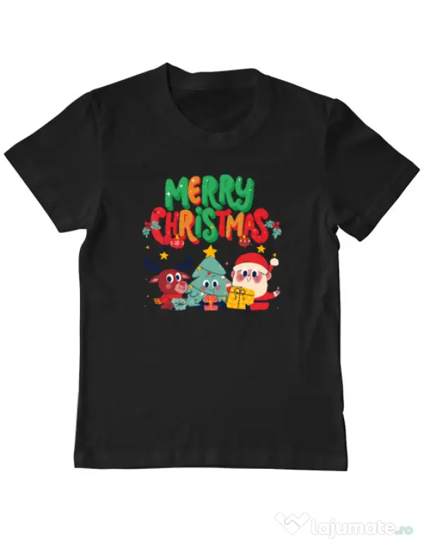 Tricou personalizat copil Hei, prietenii mei de Crăciun! Negru