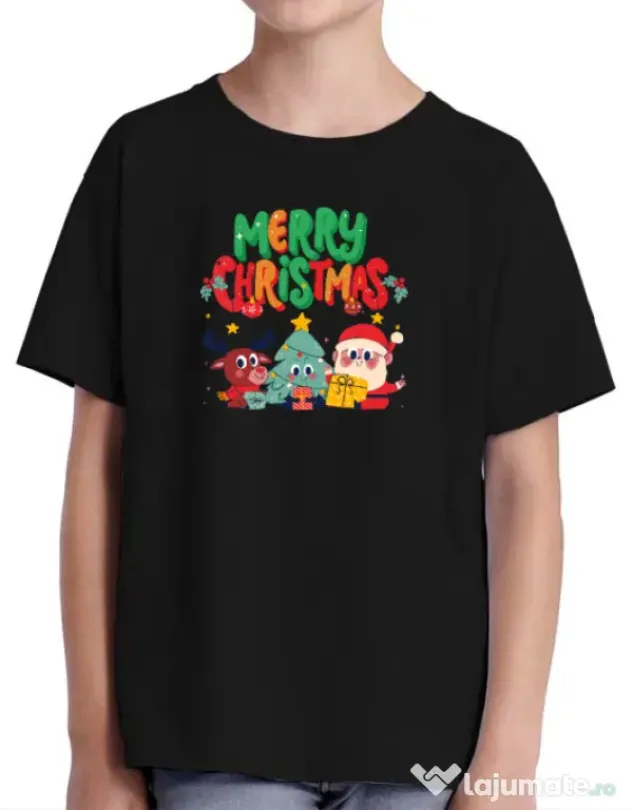 Tricou personalizat copil Hei, prietenii mei de Crăciun! Negru
