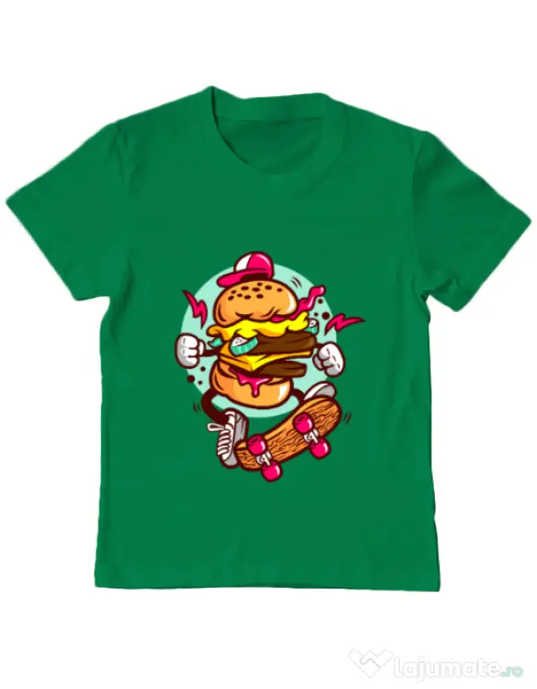 Tricou ADLER copil Burger Skater Verde mediu