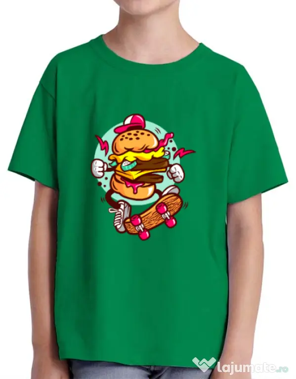 Tricou ADLER copil Burger Skater Verde mediu