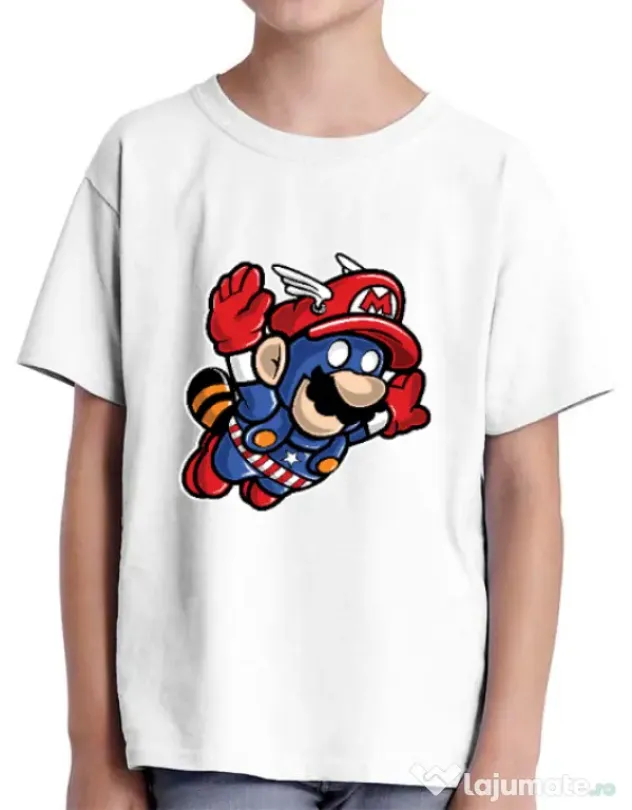Tricou ADLER copil Captain Mario Alb