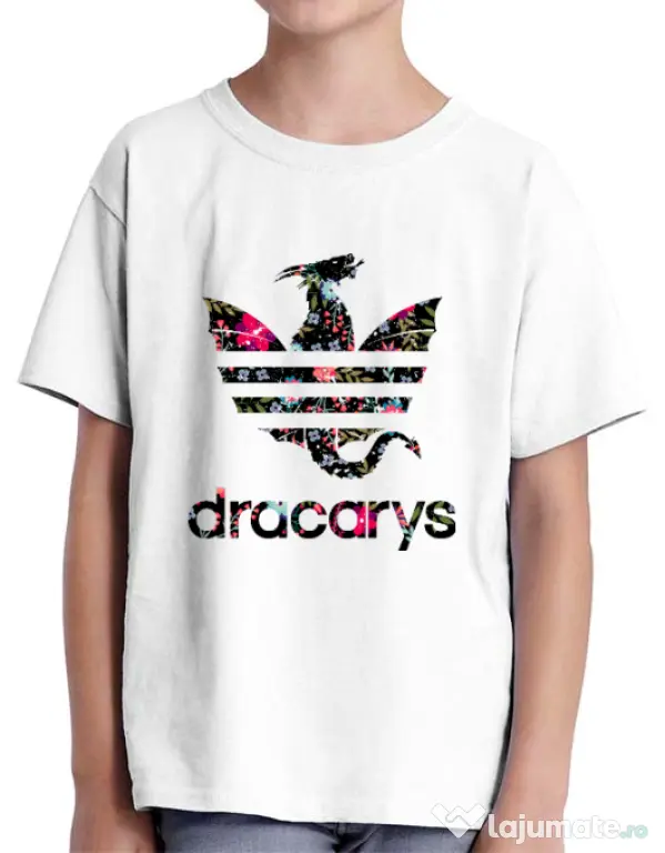 Tricou ADLER copil Flower dracarys Alb