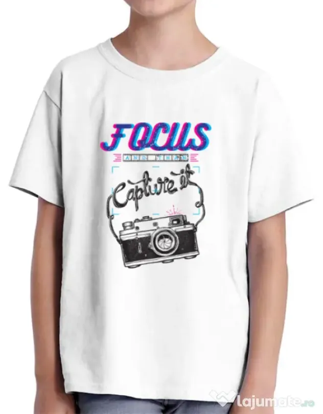 Tricou ADLER copil Focus and than Capture it Alb