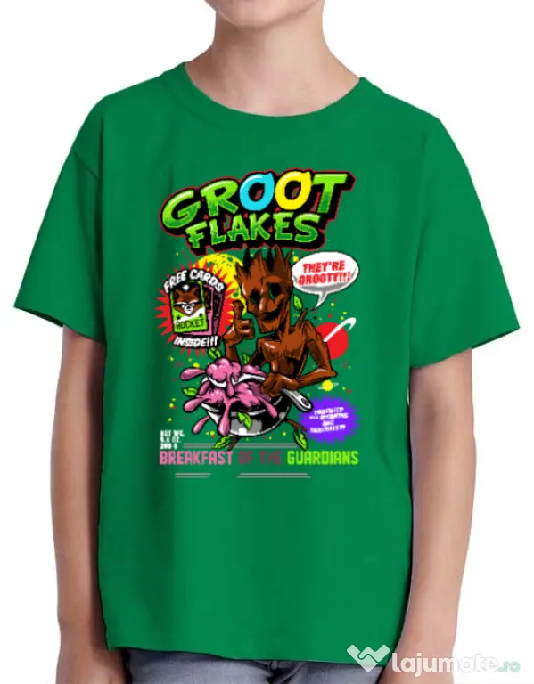 Tricou ADLER copil Groot flakes Verde mediu