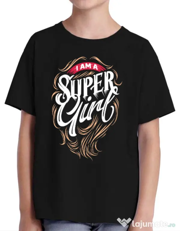 Tricou ADLER copil I am a Super Girl Negru