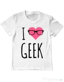 Tricou ADLER copil I love geek Alb