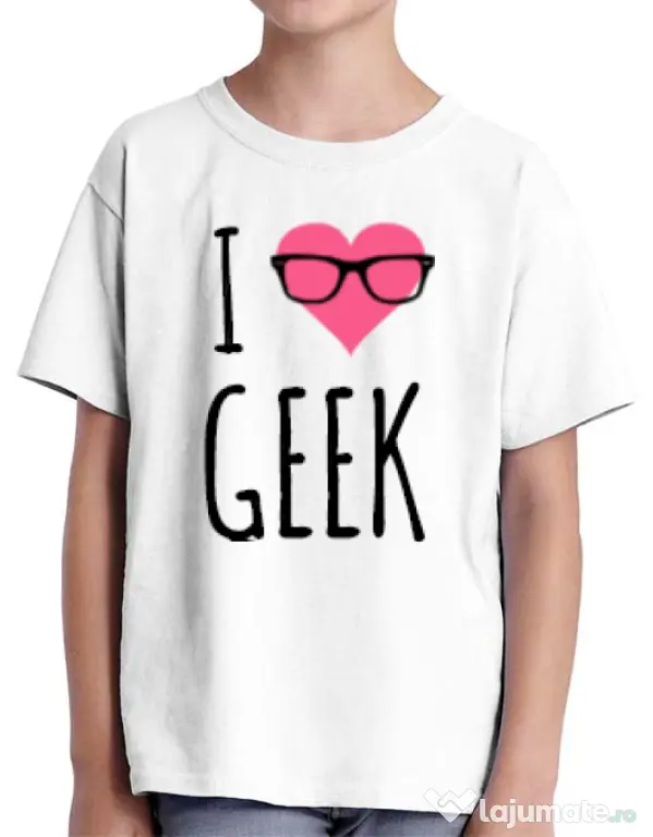 Tricou ADLER copil I love geek Alb