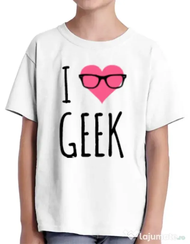 Tricou ADLER copil I love geek Alb