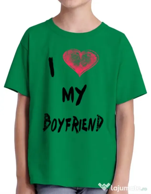 Tricou ADLER copil I love my boyfriend Verde mediu