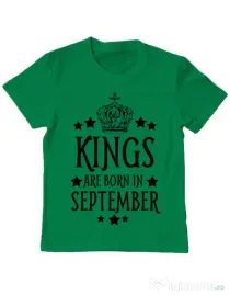 Tricou ADLER copil Kings are born in september Verde mediu