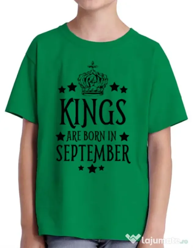 Tricou ADLER copil Kings are born in september Verde mediu