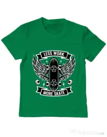 Tricou ADLER copil Less work more skate Verde mediu