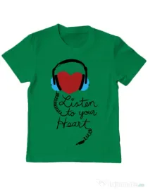 Tricou ADLER copil Listen to your heart Verde mediu