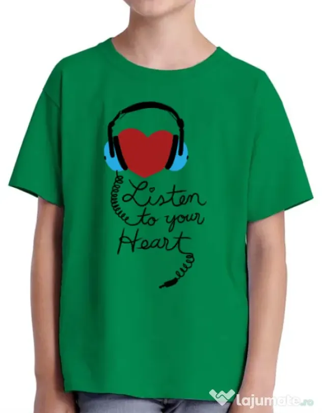 Tricou ADLER copil Listen to your heart Verde mediu