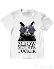 Tricou ADLER copil Meow motherfucker Alb