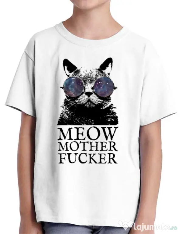 Tricou ADLER copil Meow motherfucker Alb