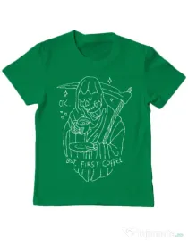 Tricou ADLER copil OK But First Coffee Verde mediu
