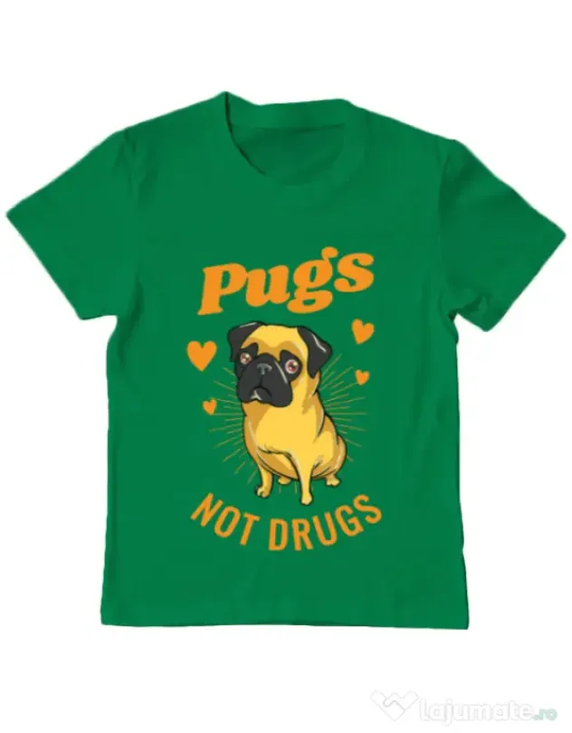 Tricou ADLER copil Pugs not drugs Verde mediu