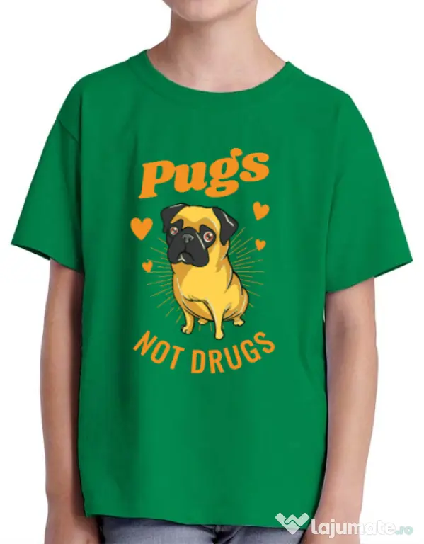 Tricou ADLER copil Pugs not drugs Verde mediu