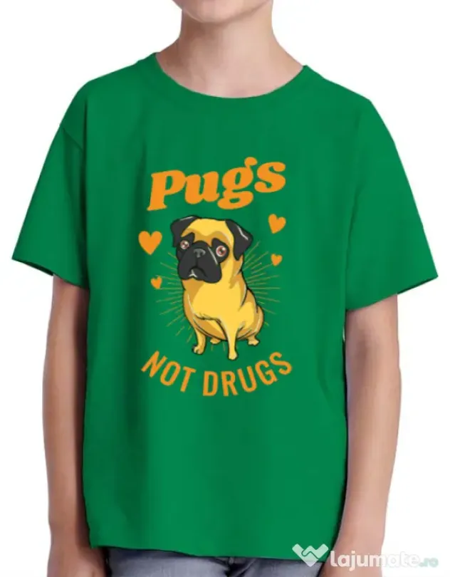 Tricou ADLER copil Pugs not drugs Verde mediu