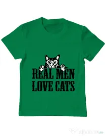 Tricou ADLER copil Real men love cats Verde mediu