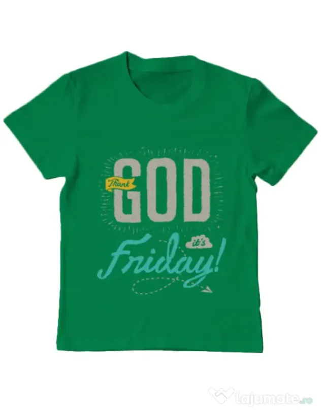 Tricou ADLER copil Thank GOD its Friday Verde mediu