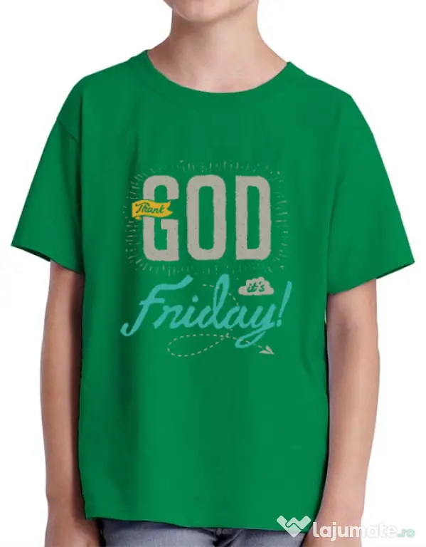 Tricou ADLER copil Thank GOD its Friday Verde mediu