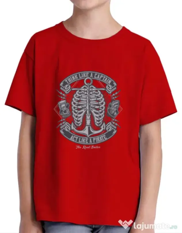 Tricou ADLER copil Think Like A Captain Act Like A Pirate Rosu