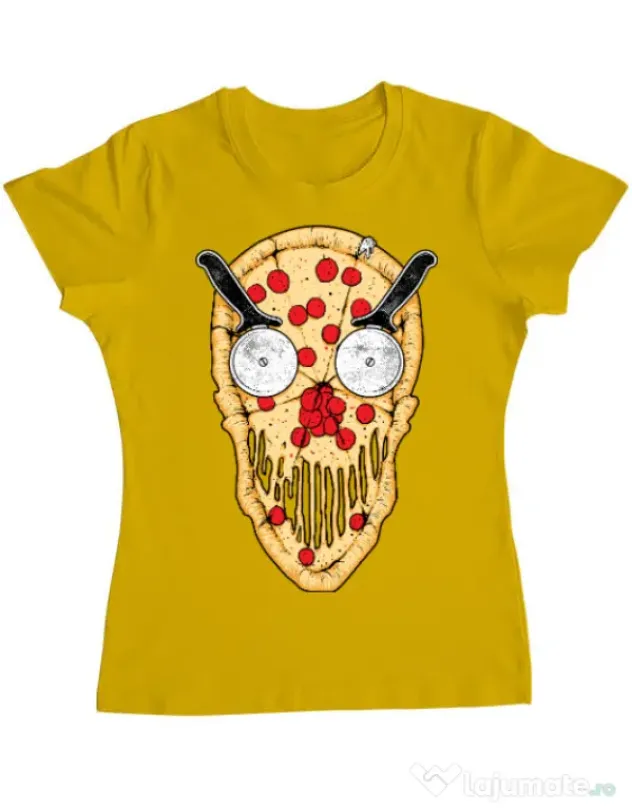 Tricou ADLER dama Pizza skull Galben