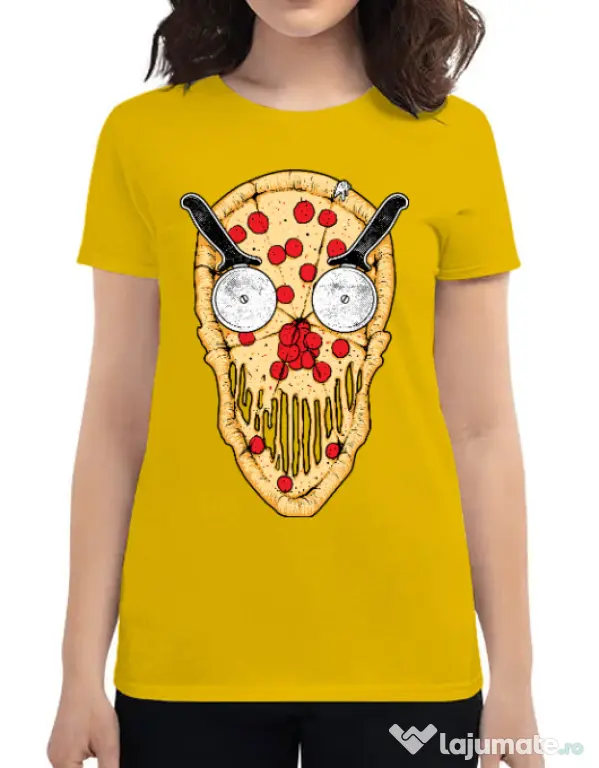 Tricou ADLER dama Pizza skull Galben