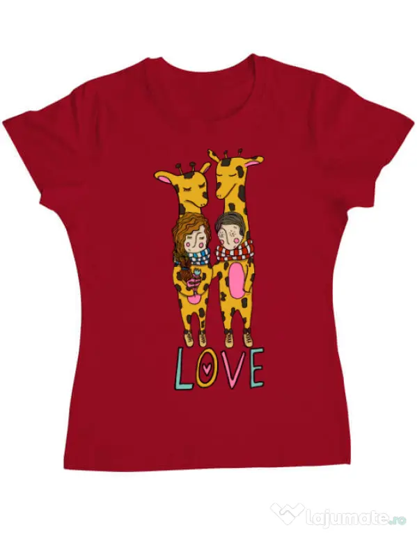 Tricou ADLER dama Giraffes love Rosu