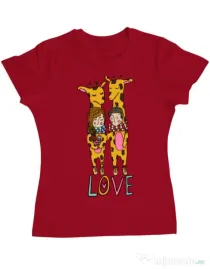 Tricou ADLER dama Giraffes love Rosu
