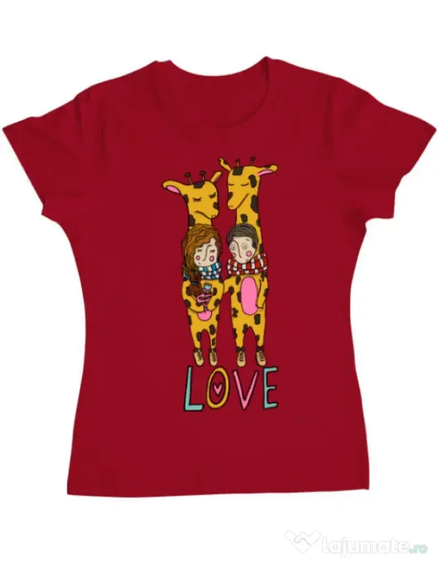 Tricou ADLER dama Giraffes love Rosu