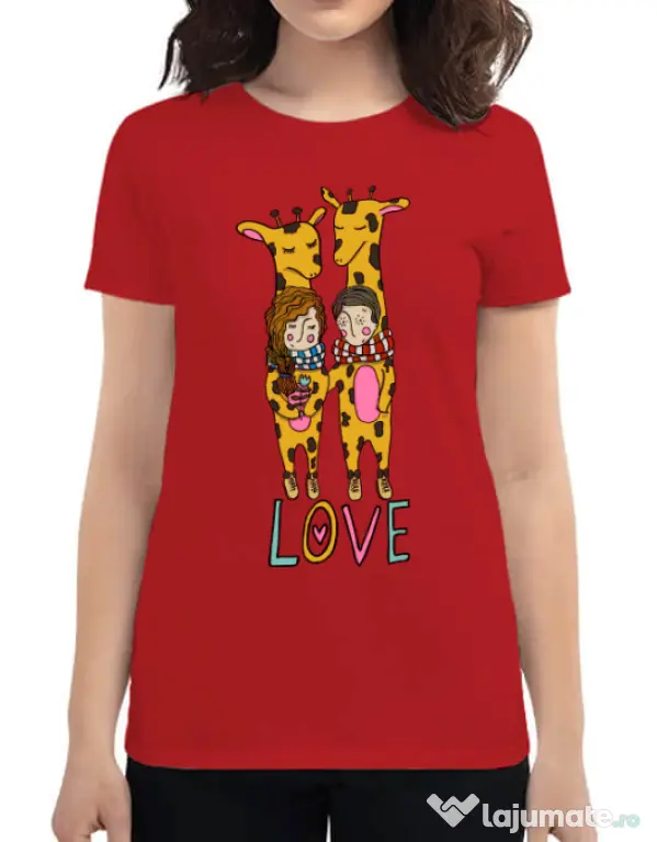 Tricou ADLER dama Giraffes love Rosu