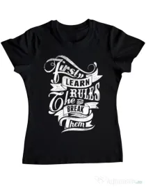 Tricou ADLER dama Learn the rules Negru