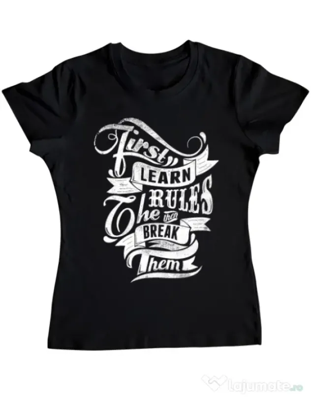 Tricou ADLER dama Learn the rules Negru