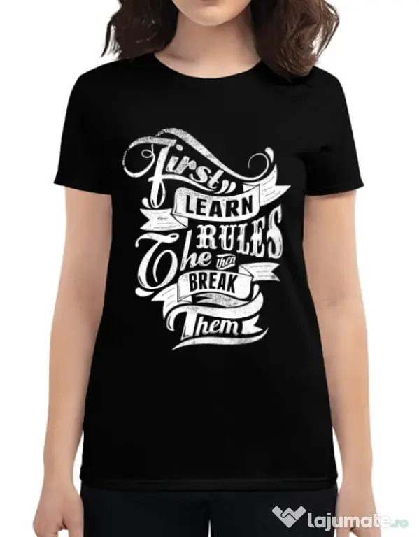 Tricou ADLER dama Learn the rules Negru
