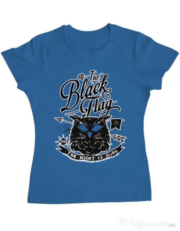 Tricou ADLER dama The black flag owl Albastru azuriu