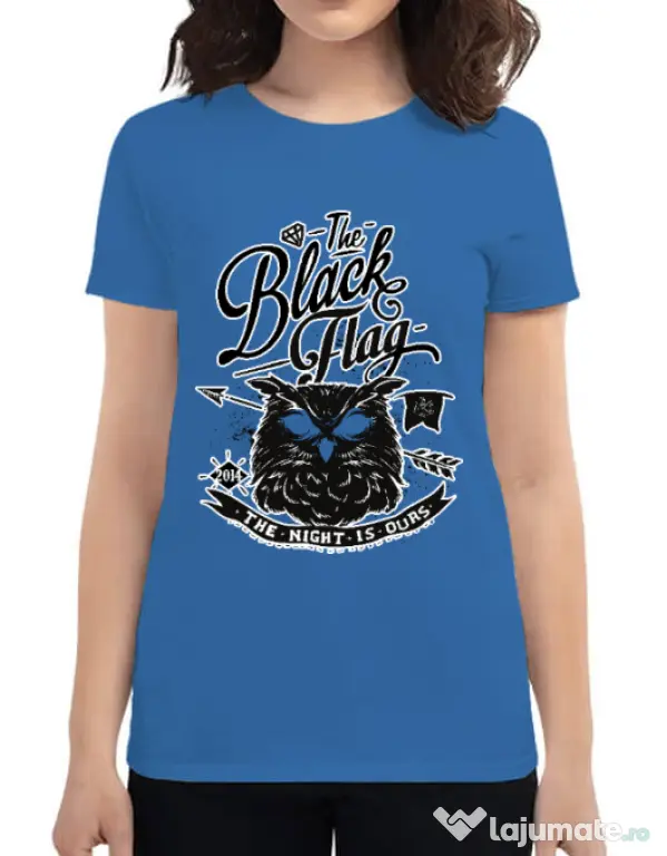 Tricou ADLER dama The black flag owl Albastru azuriu