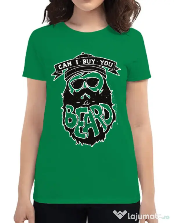Tricou ADLER dama Can i buy you a beard Verde mediu